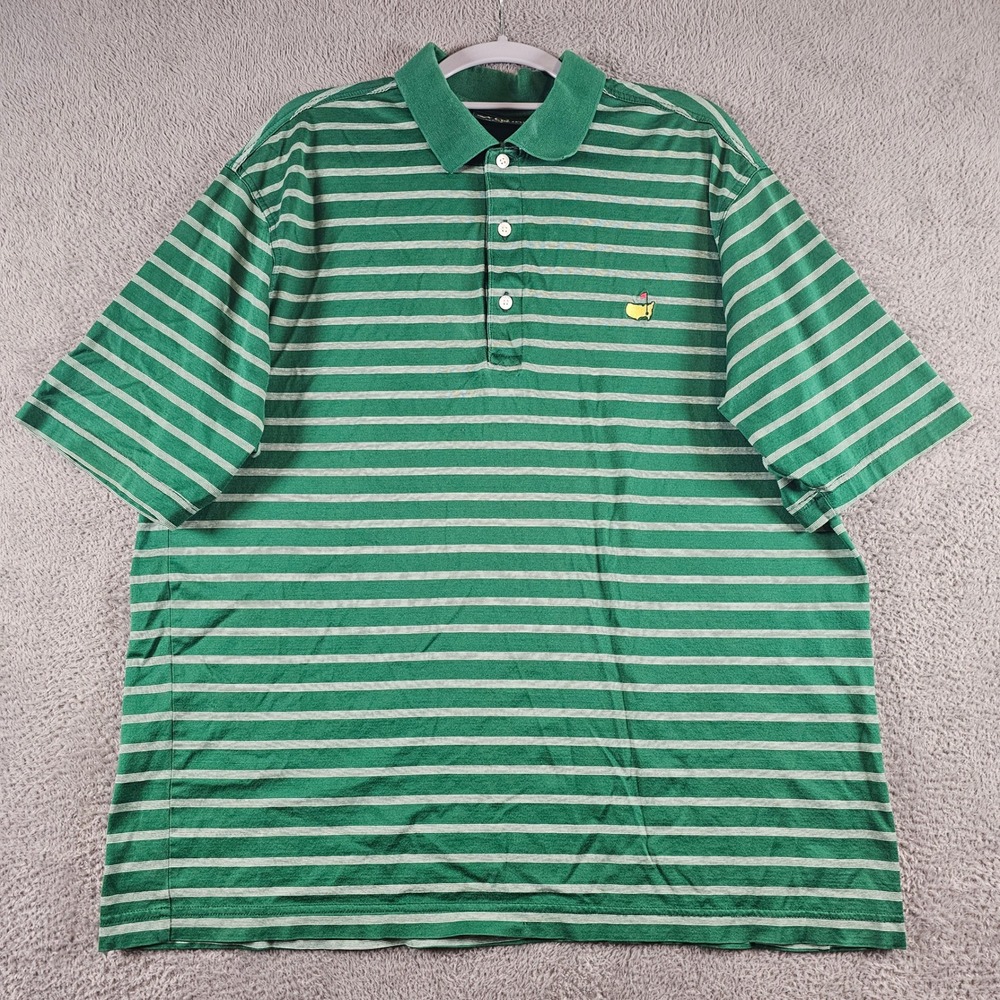 Amen Corner Masters Polo Shirt Large Green White Striped Pima Cotton Golf Vtg
